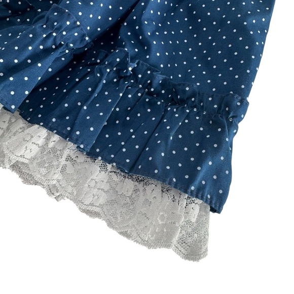 Vintage Hugs & Kisses Navy Blue Polka Dot Lace Rose Flowy Girls Formal Dress 3T - Picture 3 of 12
